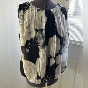 Calvin Klein Black and White Pleated Blouse